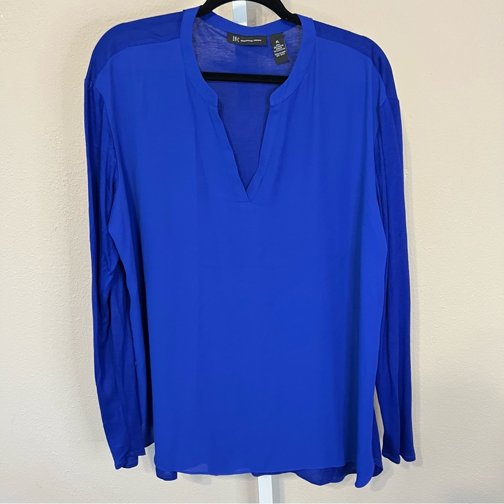 INC International Concepts Cobalt Blue V-Neck Blouse